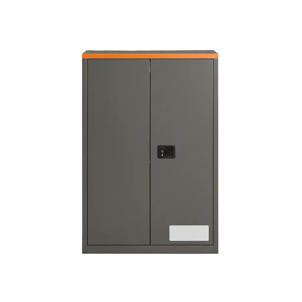 Gray 45-gallon flammable liquid safety storage cabinet with orange top accent and self-closing doors