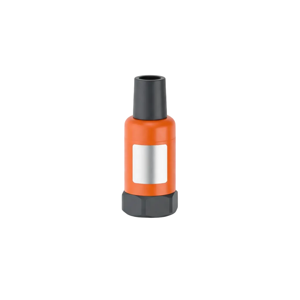 Stainless-steel industrial piezoelectric accelerometer with orange housing and threaded mounting base