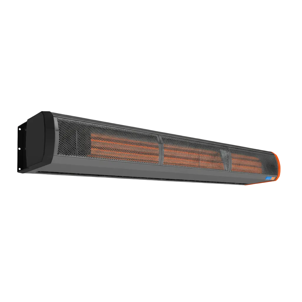 Recessed architectural air curtain with linear ceiling discharge grille