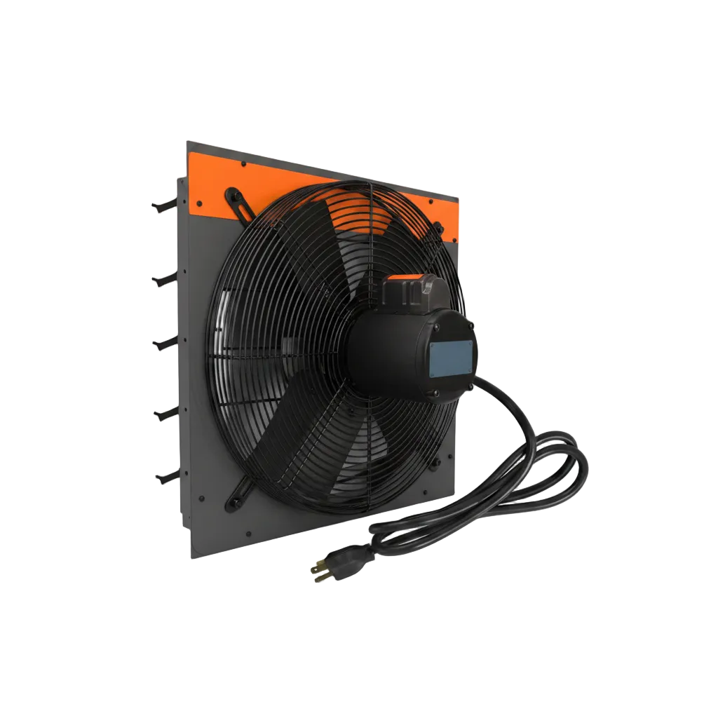 Wall-mounted shutter exhaust ventilation fan with steel housing and power cord